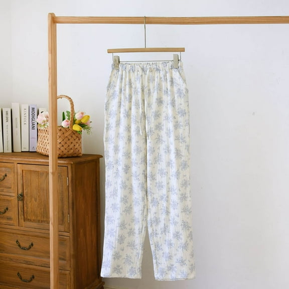 ALLLIST Womens Pajamas Pants Cotton Bottoms Cozy Floral Blue Home Clothes Loungewear Women
