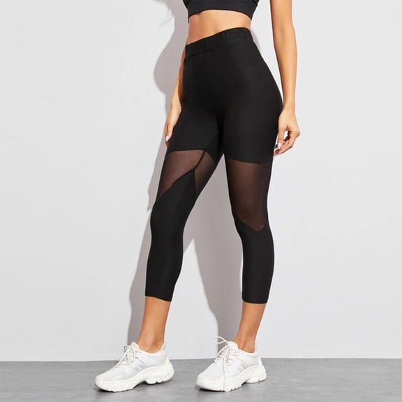 NTACZA Pants for Women Capri Leggings Comfort Workout Stretch High Waisted Mesh Tights Running Athletic Gym Yoga Pants Black L