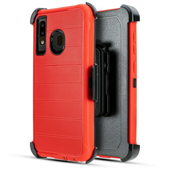 for Samsung Galaxy A20 A30 A50 Case Heavy Duty Shock Absorption Shockproof Kickstand Armor Case with Belt Swivel Clip Holster Cover (Red)