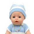 thumbnail image 2 of Ropa de invierno con Gorro de punto Zulema Gorro de rayas en miniatura para Muñeca 18 pulgadas Azul claro, 2 of 8