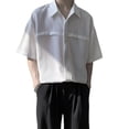 thumbnail image 2 of Camisa de media manga con cuello vuelto para hombre, Color liso, botón frontal, camisa de media manga para caballeros de verano, 2 of 8