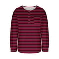 thumbnail image 4 of Womens Long Sleeve Henley Shirts Curved Hem Casual Striped Tunic Tops with Pocket Fall Winter Trendy Clothes, XXL Wine, 4 of 7