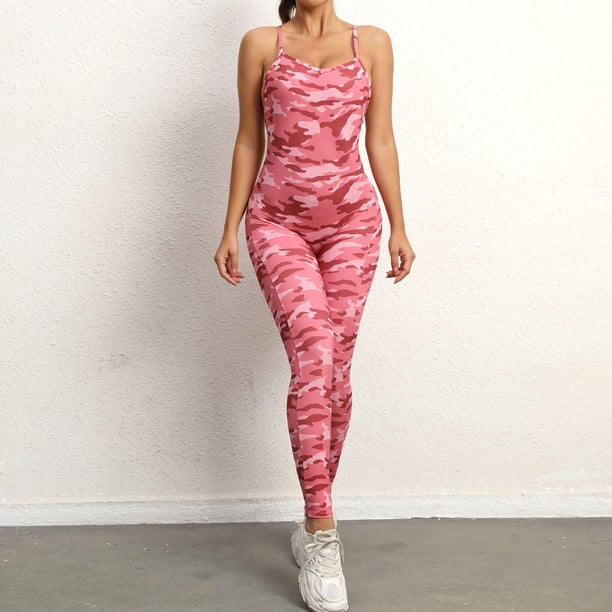 Pantalones de yoga de una pieza ajustados con escote en V y espalda descubierta para deportes, correr, fitness, yoga para mujer