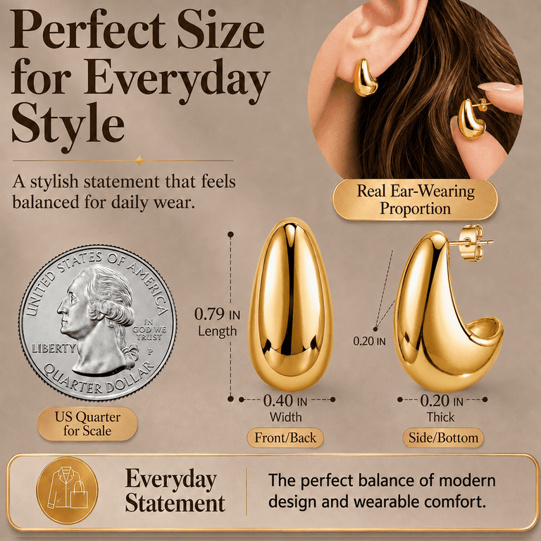 Eclipton Gold Plated Teardrop Stud Earrings for Women photo 6