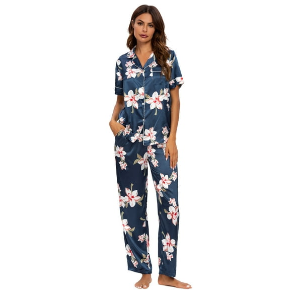 MintLimit Ensemble de Pyjama en Satin de Soie pour Femmes Manches Courtes Vêtements de Détente Deux Pièces Ensemble de Pyjama Boutonné S