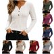 thumbnail image 1 of Hfnxid Long Sleeve Shirt for Womens Slim Fit Ribbed Knit Button V Neck Tops Dressy Work Blouses Solid Color Casual Tshirts Khaki,S, 1 of 8