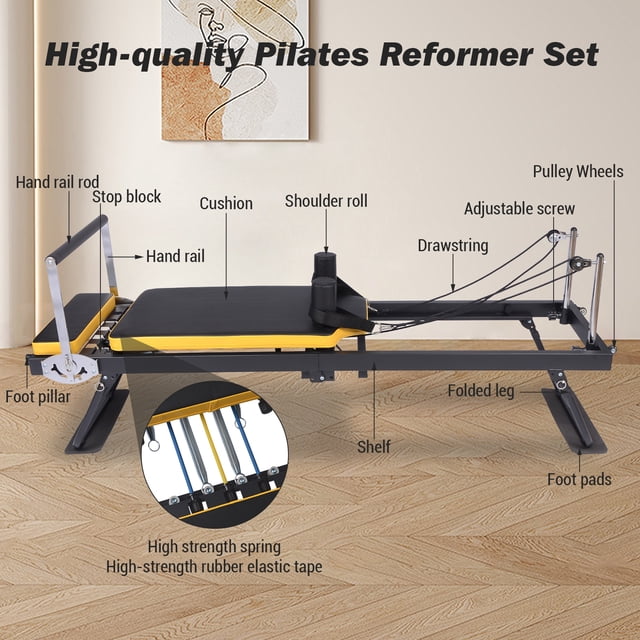 EDTara Foldable Pilates Reformer Machine, Heavy-Duty Compact Pilates Equipment for Home Use With Adjustable Dual Resistance, High-Density Padding, and 250 Lbs Capacity