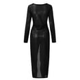 thumbnail image 6 of ERTUTUYI Women Sequin Party Dress High Slit Long Sleeve Ladies Classic V-Neck Prom Dress Black L, 6 of 7