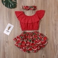 thumbnail image 4 of Toddler Baby Girl Kids Off Shoulder Crop Tops Ruffled Watermelon Print Shorts Headband, 4 of 5