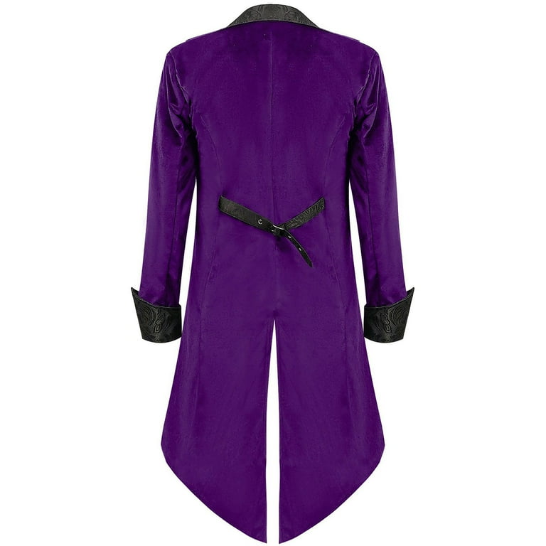 DLfVUB Men s Steampunk Vintage Tailcoat Jacket Gothic Victorian Medieval Lapel Court Dress Frock Coat Uniform Shirts Long Sleeve Button Jackets Purple M Walmart
