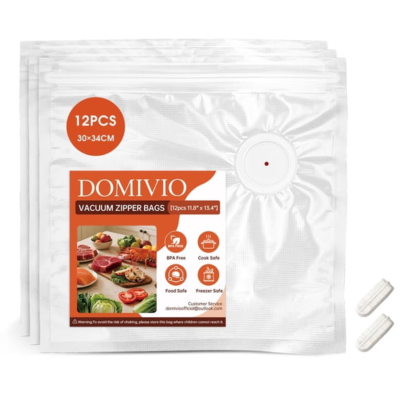 DOMIVIO Reusable Vacuum Zipper Bags, 12 Pcs 11.8" x 13.4" (3 Quart Size), Vacuum Sealer Bags for Food, Odor-Resistant, Leak-Proof, BPA-Free, Meal Prep, Sac Sous Vide Alimentaire