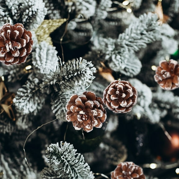 Natural Pinecone Christmas Ornaments with White Edges | Handcrafted Wood Decor | 6pc or 9pc Set for Tree, Wreath & Garland | Rustic Holiday Decorations