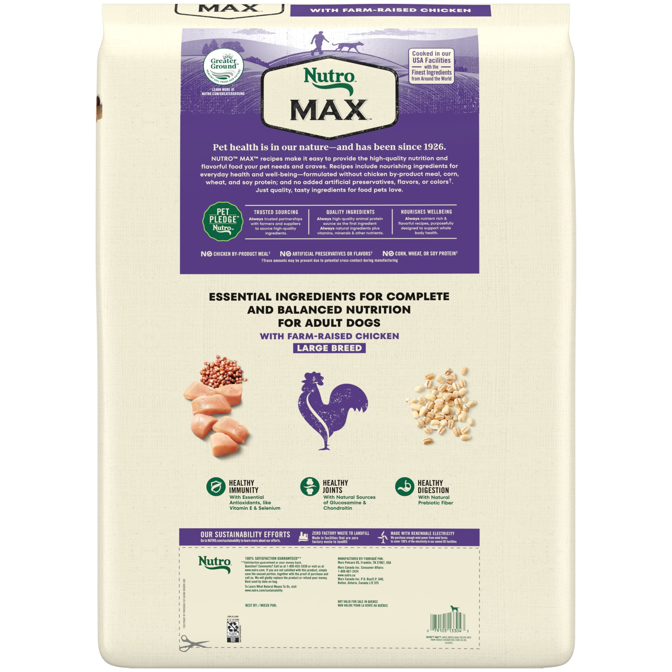 Nutro Max Adult Large Breed Dry Dog Food with Farm-Raised Chicken, 36 lb. Bag