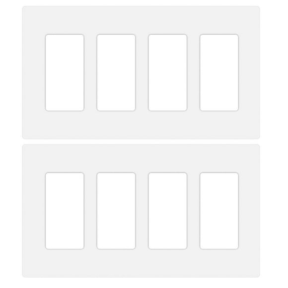 MLLIZH 4-Gang Decora Screwless Wall Plate, Decorator Outlet Plate Cover for Light Switches, Dimmers, GFCI, Receptacle, UL Listed, White (2-Pack)