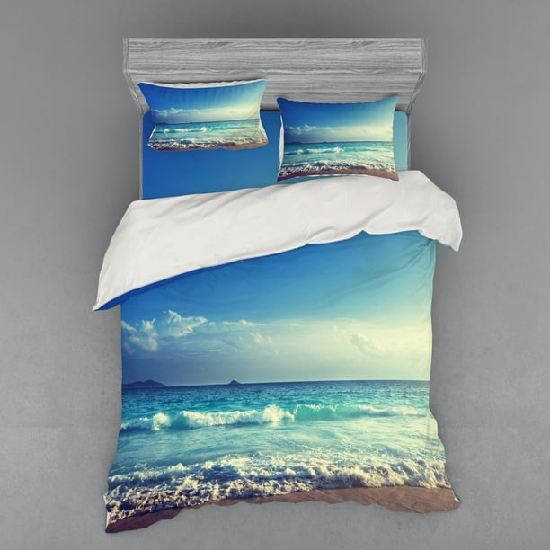 Ocean Duvet Cover Set, Tropical Island Paradise Beach at Sunset Time ...