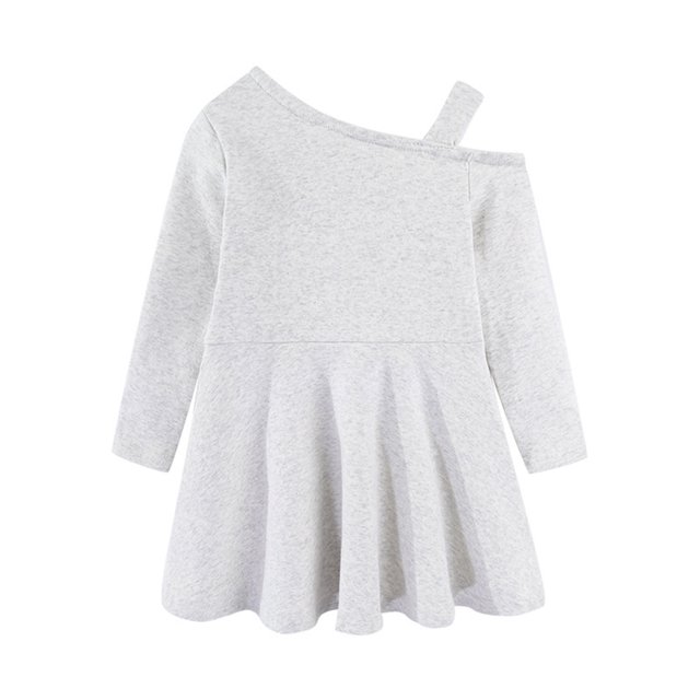 Bwiyojiz Tailles Mode 80-120 Robe à Manches Longues à Col Rond Coton Tout-Petit Enfants Mignonne Couleur Unie Extensible Infroissable Épaules Dénudées Ligne a, 3 Ans, Cadeaux pour la Famille, Gris