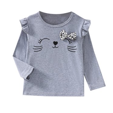 Girls T Shirts Toddler Soft Crewneck Tee Comfort Basic Print Long Sleeve T Shirt Casual Blouse Top Size 2 Y-3 Y