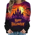 thumbnail image 4 of Uootdi Women's Halloween Sweatshirt - Spooky Castle Bat Print,Happy Halloween Graphic，Crewneck Long Sleeve，Trendy Fall Apparel,Autumn Party Outfit Multicolor Women Tops, 4 of 6