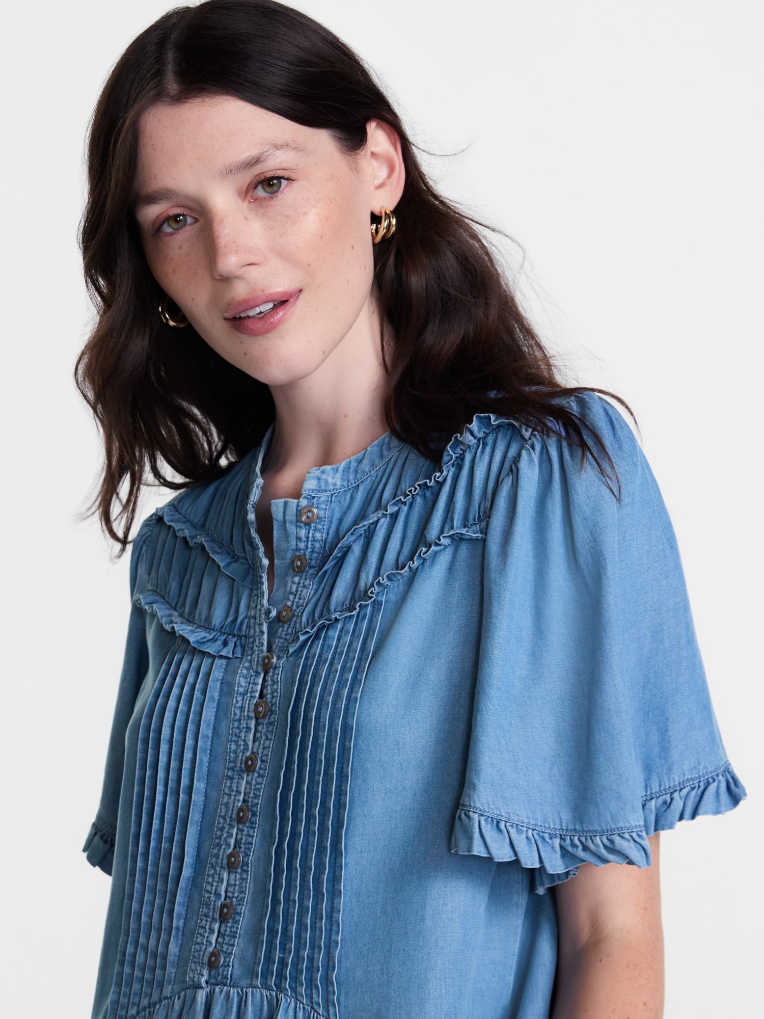 Scenario Women's and Women's Plus Flounce Hem Dress with Flutter Sleeves, Sizes XXS-4X