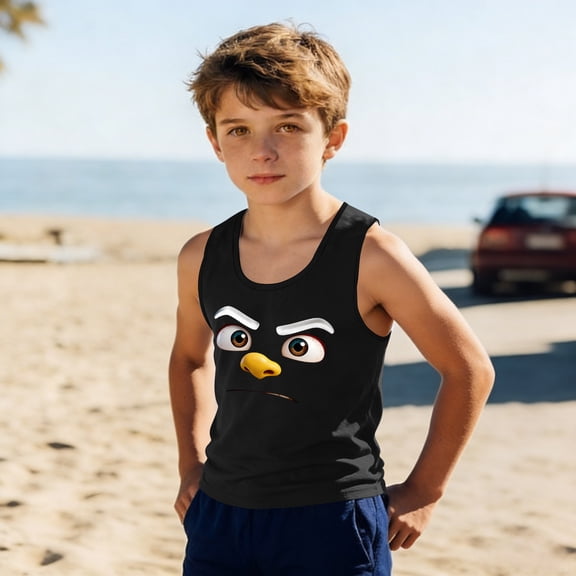 Xdegoge Kids Boys Grumpy Face Graphic Tank Top Funny Angry Expression Sleeveless Crewneck Summer Casual Undershirts Breathable Stretchy School Playwear Active Shirts