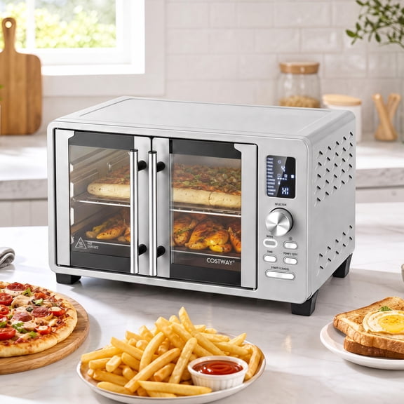 26.4 Qt French Door Convection Toaster Oven, 11 Presets, Led Display, 450F Max Heat, Silver