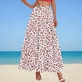 thumbnail image 2 of qolati Women's Floral Maxi Skirts Casual Elastic High Waist Ruffle Long Skirts Vintage Boho A Line Pleated Flowy Beach Ladies Skirts Pink XL, 2 of 5