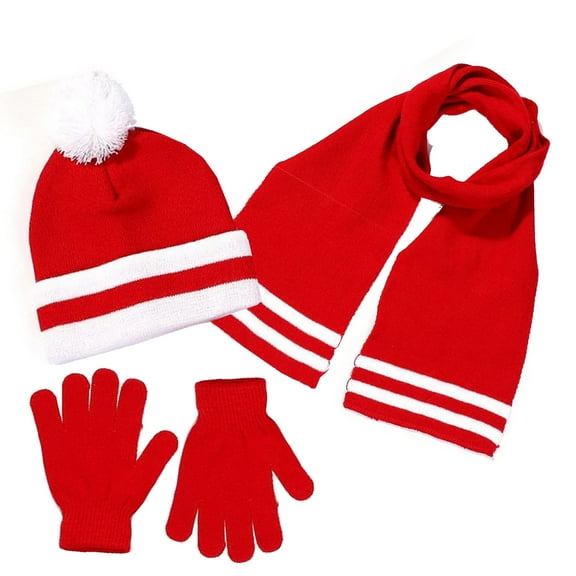 S.W.A.K Girls Knit Hat, Scarf And Gloves Set- Red
