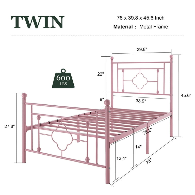 Amolife Twin Size Metal Platform Bed Frame with Vintage