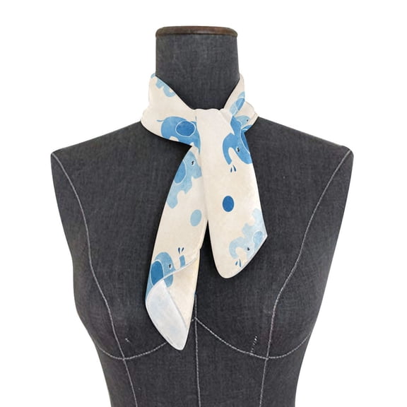 Square Scarf 24x24 Inch Playful Blue Elephants Silky Satin Sun Protection Neck Scarf for Women Multi-Purpose Head Wrap Bandana for Hair Bag Decoration