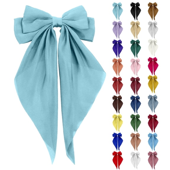 ZDNIXIAN Color Fabric Big Bow Hair Clip Long Streamer Bow Barrette Elegant Decorative Hair Accessory for Daily Dating Wedding Hairstyle