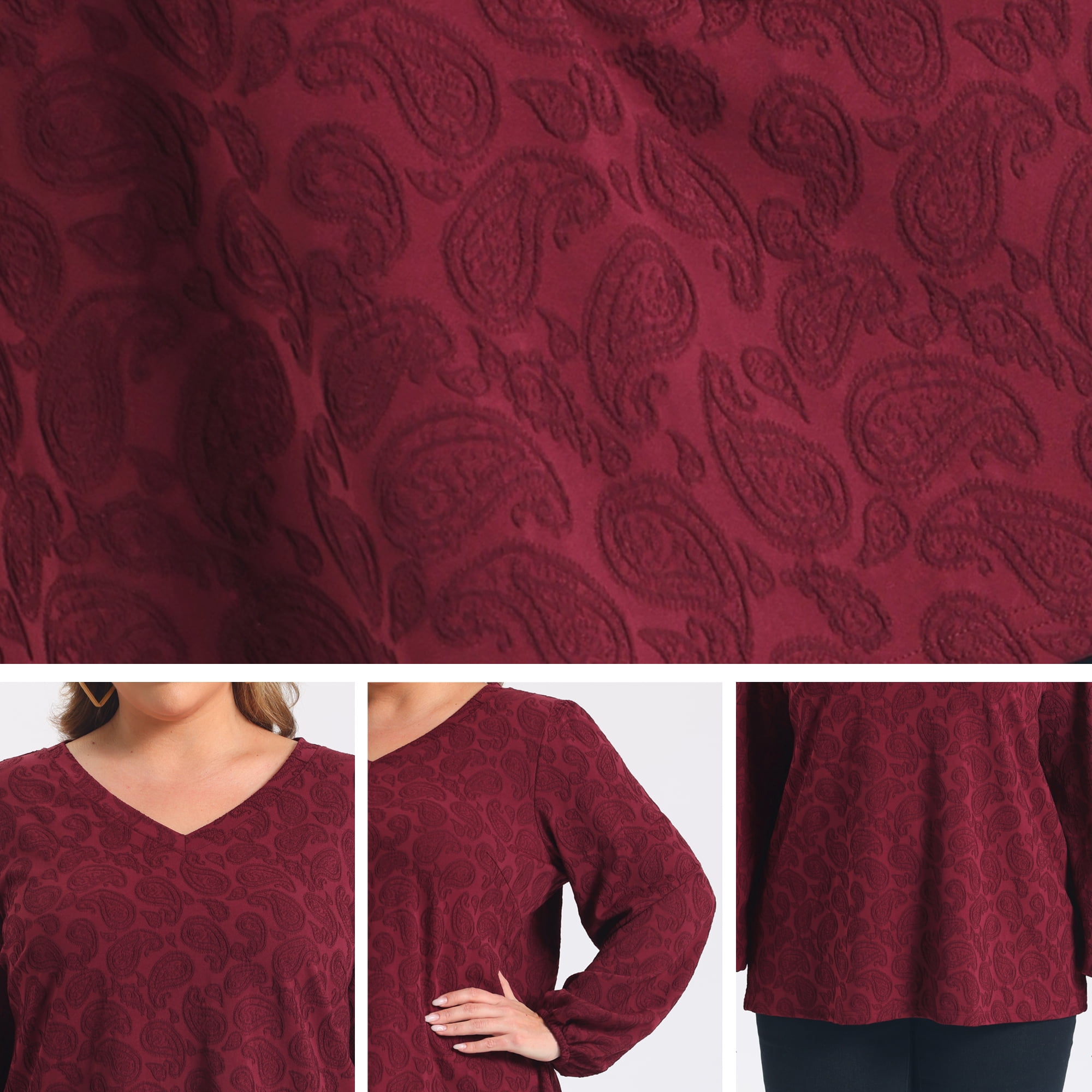 DARING DIVA Women's Plus Knit Lantern Sleeve Loose Fit Tops 1X Burgundy