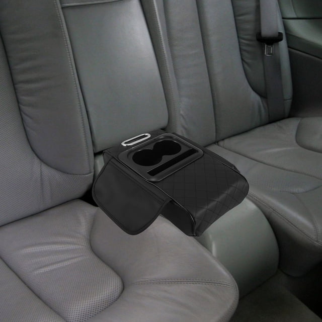 unbranded Cojín Universal De PU Para Apoyabrazos De Auto Con Porta Vasos Y Porta Pañuelos