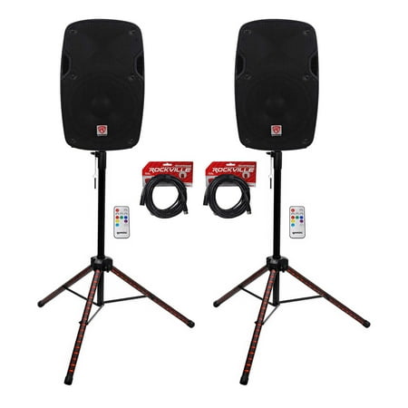 (2) Rockville SPG84 8" Passive 400w DJ PA Speakers+Stands w/LED's+Remote+Cables