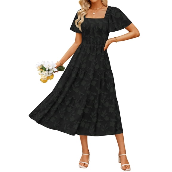 Vestido ZESICA para mujer, estilo bohemio, floral, playa, negro, talla L