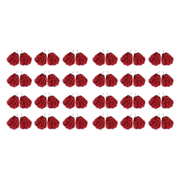 48 Piezas Pompones de Porristas de Papel Metálico Pompones de Animadora con Manejar de Plástico para Adultos Niños Porristas Fiesta Rojo