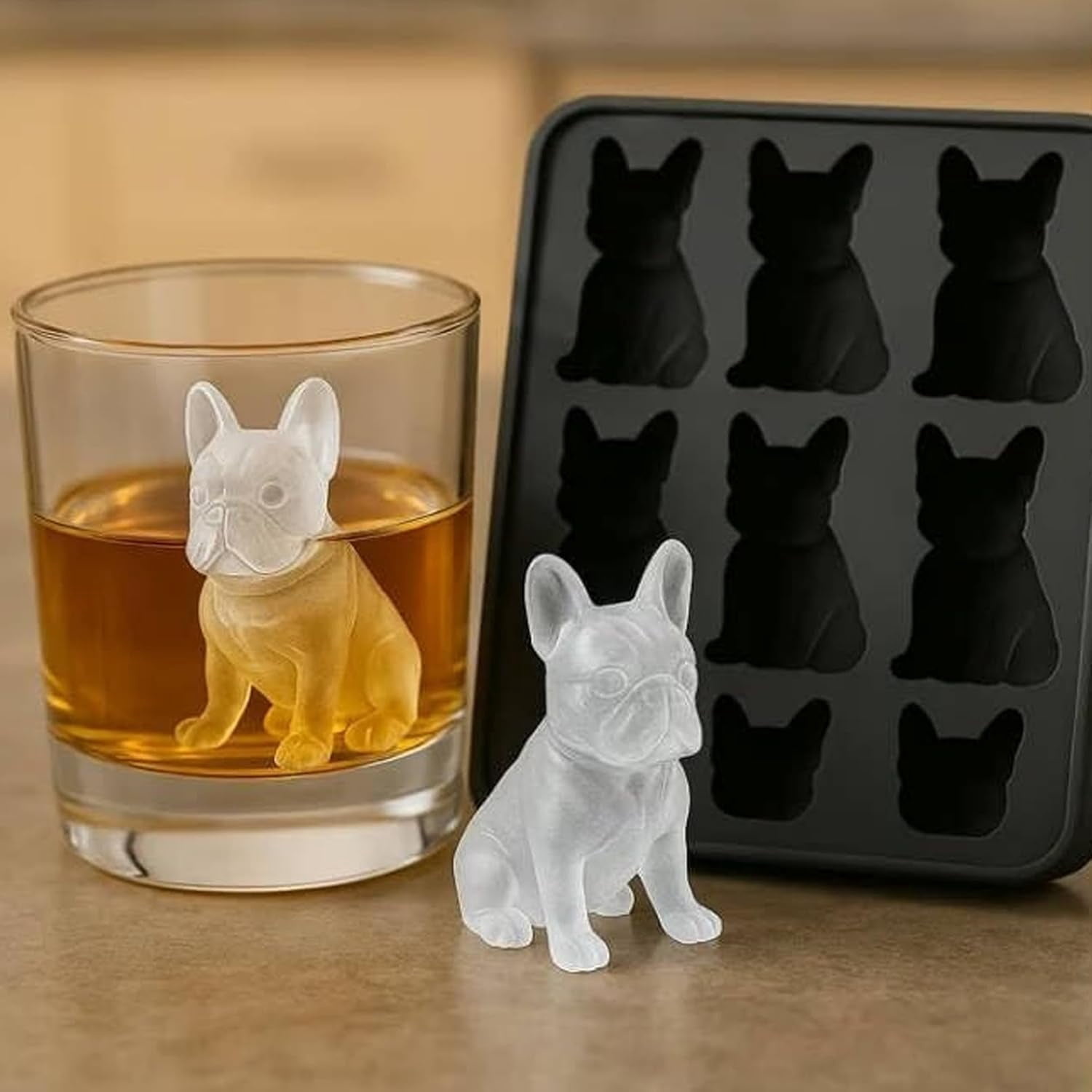 French Bulldog Ice Cube Mold, Fun Animal Shape 3D Popsicle Molds, Cute Novelty Dog Flexible Ice Maker for Bulldog Lover & Whiskey Party Drinks