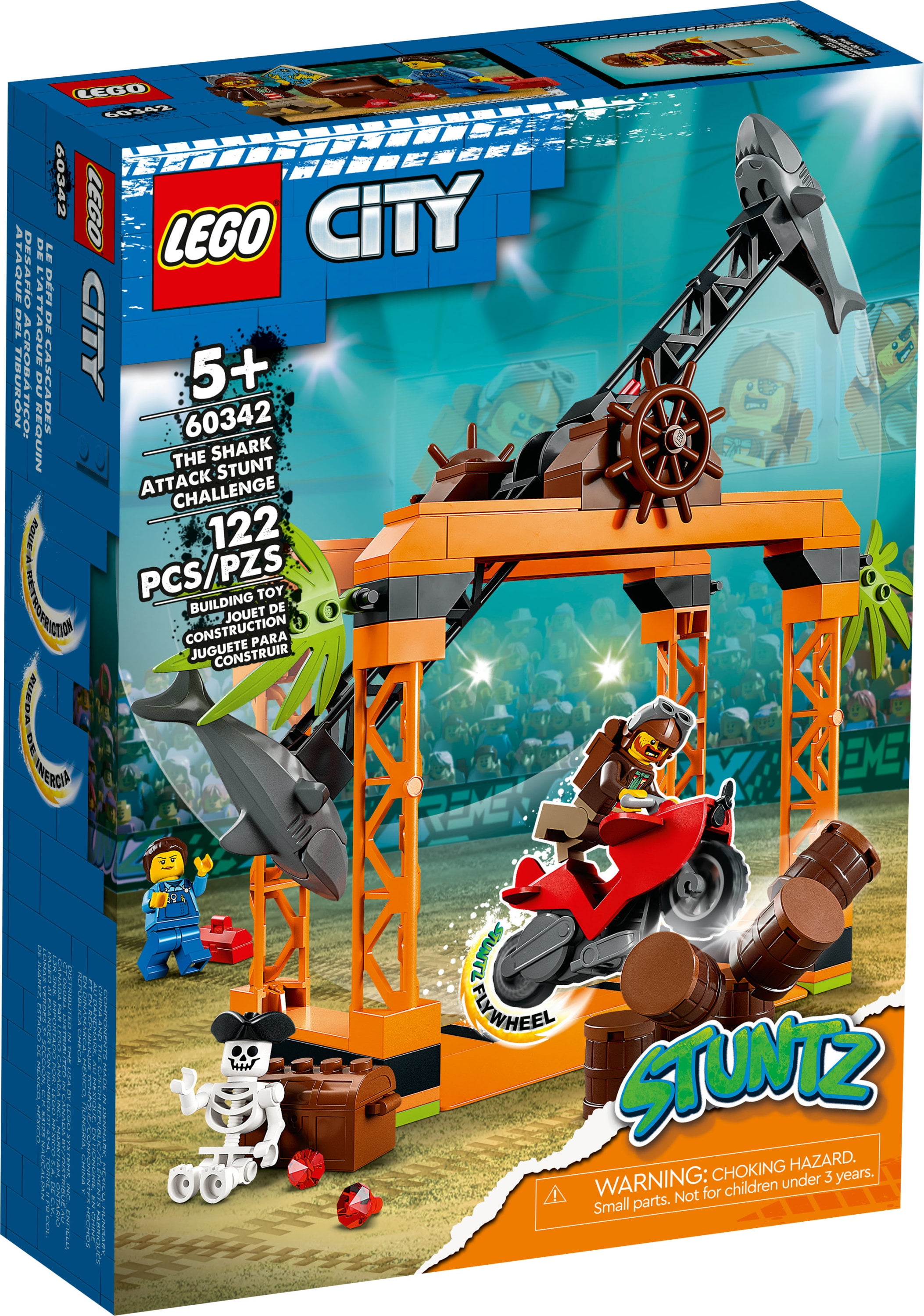 LEGO City Stuntz The Shark Attack Stunt Challenge 60342 Adventure Series  Toy with Flywheel Powered Stunt Bike & Racer Minifigure, Toys for Kids 5  Plus Year Old