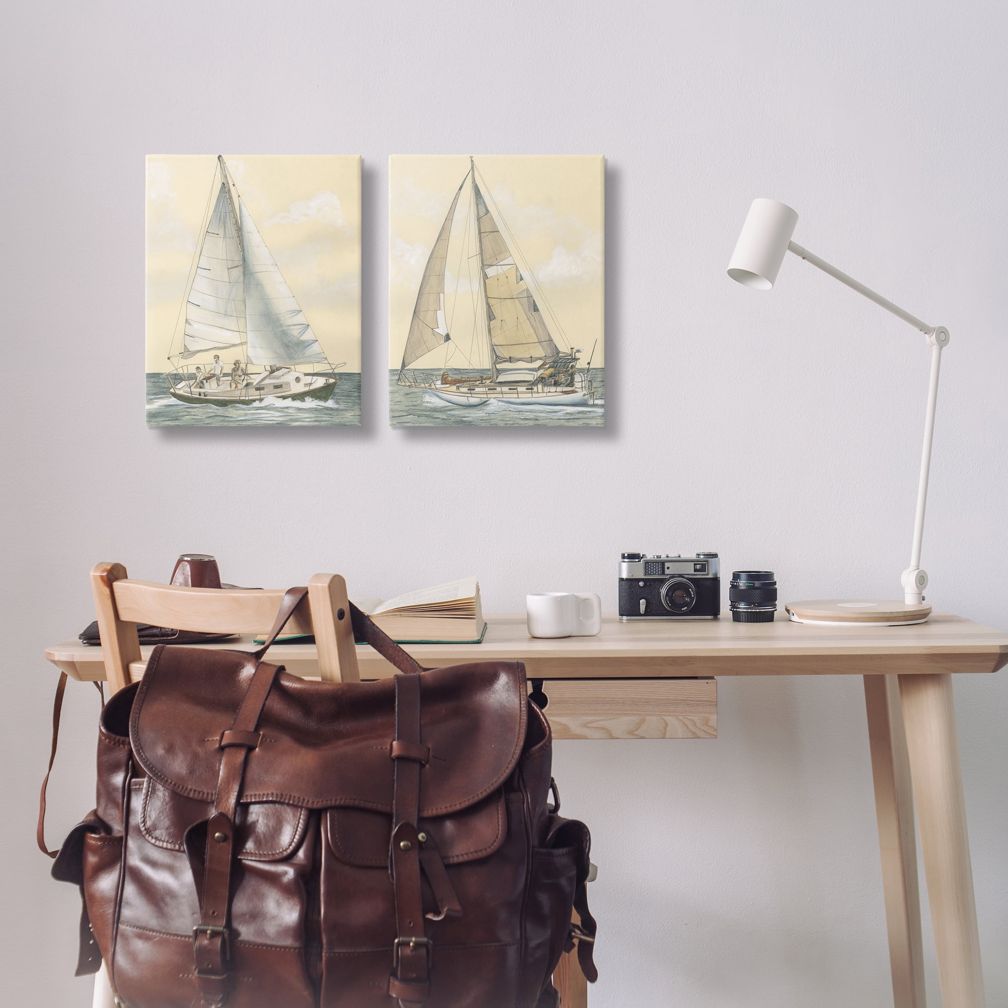 Stupell Industries Sailboat Crew At Sea People Painting Wrapped Canvas Art Print Wall Art, 16 x 20, Set of 2