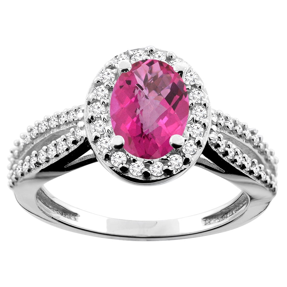 10K White Gold Natural Pink Sapphire Ring Oval 8x6mm Diamond Accent, size 5 by Gabriella Gold