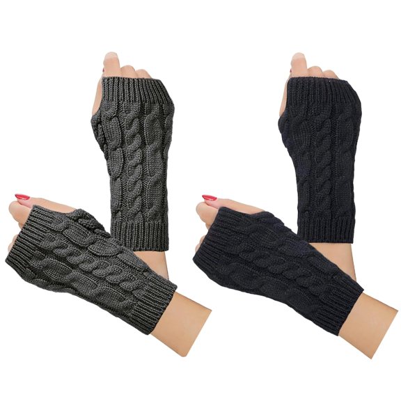 Holzlrgus 2 Pairs Women Winter Warm Knit Fingerless Gloves Hand Crochet Thumbhole Arm Warmers Mittens