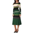 thumbnail image 4 of INSPIRE CHIC Women's Striped Sweater Dress Long Sleeve Casual Work Ribbed Knit Bodycon Dresses M Green, 4 of 5