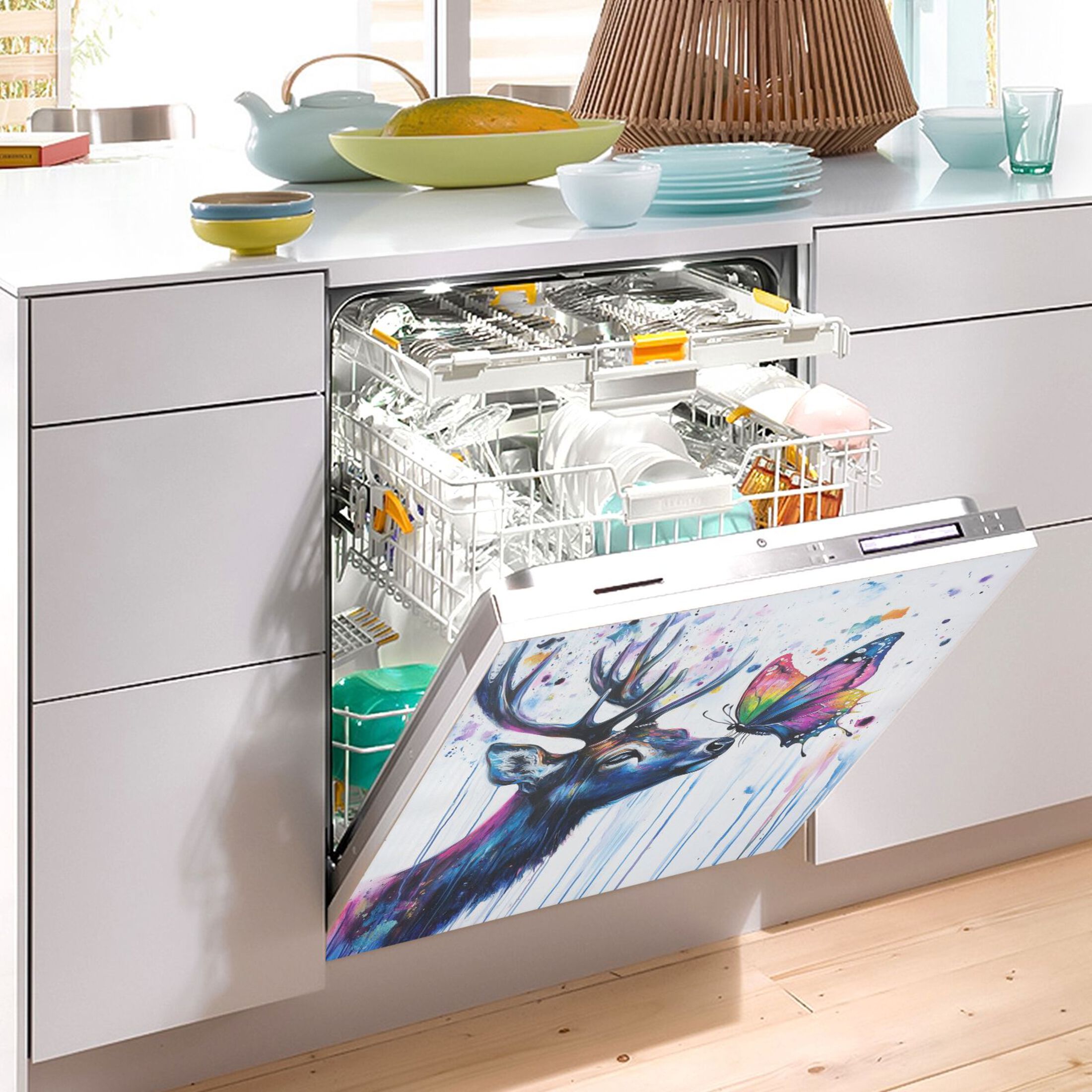 Dishwasher Magnetic Sticker 23x26 Inch Refrigerator Magnetic Sticker Washing Machine Magnetic Sticker Kitchen Panel Magnetic Sticker Home Decor Kiss The Butterfly Deer