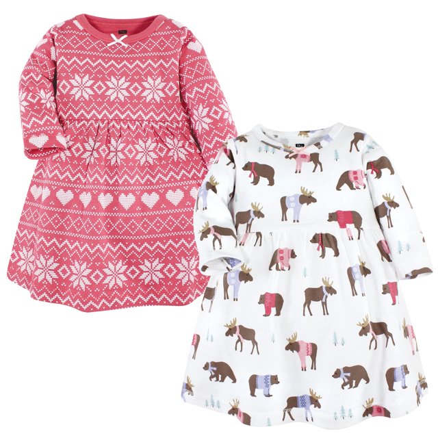 Hudson - Vestidos de algodón para niña, diseño de oso de alce rosa, 3 a 6 meses