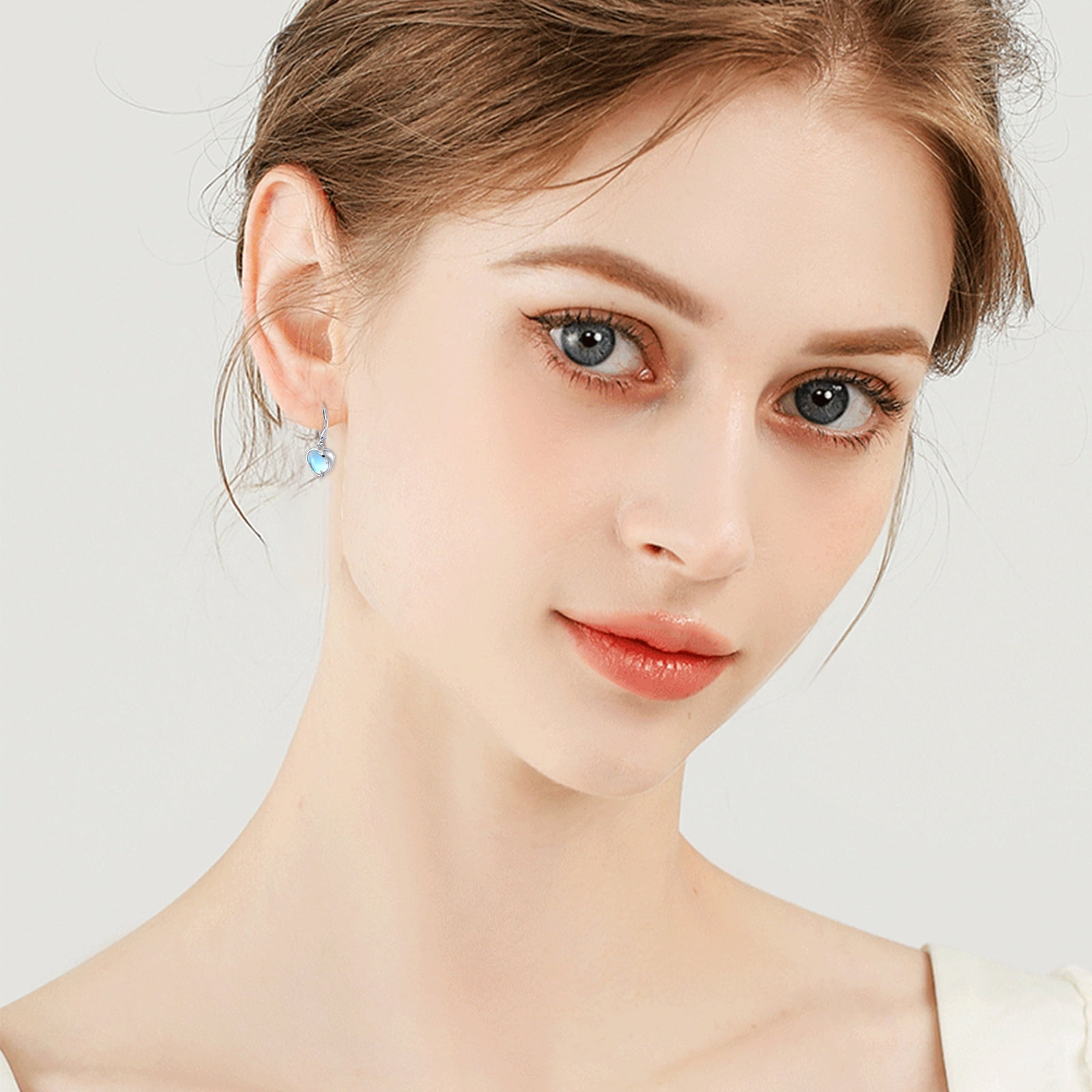 AOVEAO Dolphin Drop Dangle Earrings 925 Sterling Silver Lever Back Heart Moonstone Earrings Fashion Jewelry Birthday Xmas Gift for Women Daughter Niece Mom Wife
