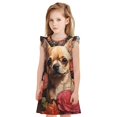 thumbnail image 1 of Balery Vintage Red Flower Chihuahua Camisón de princesa para niñas, pijama de algodón con mangas abullonadas, suave y bonito.-Medium, 1 of 6