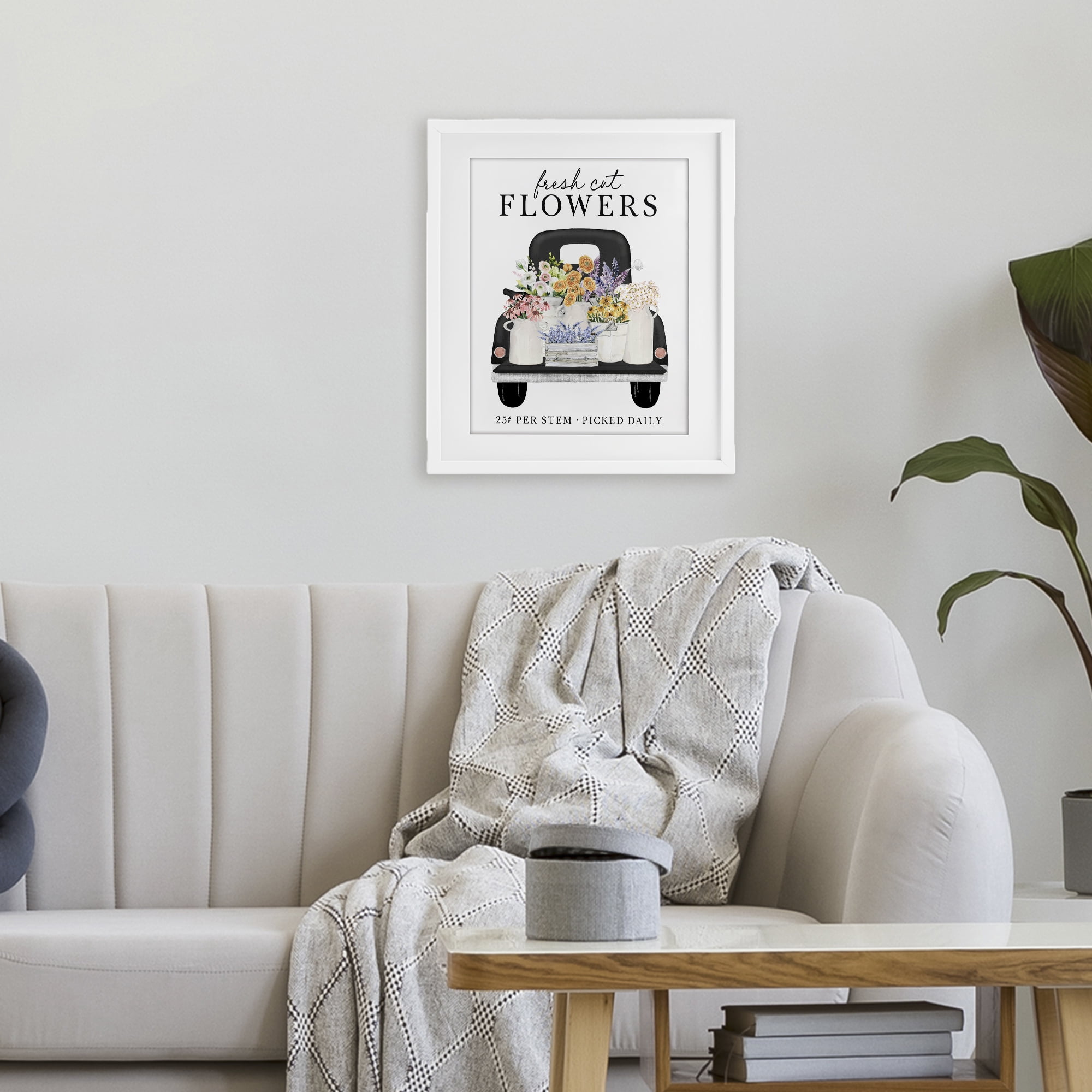 Fresh Flowers Picked Daily White Framed Print Under Glass, design by Lettered and Lined