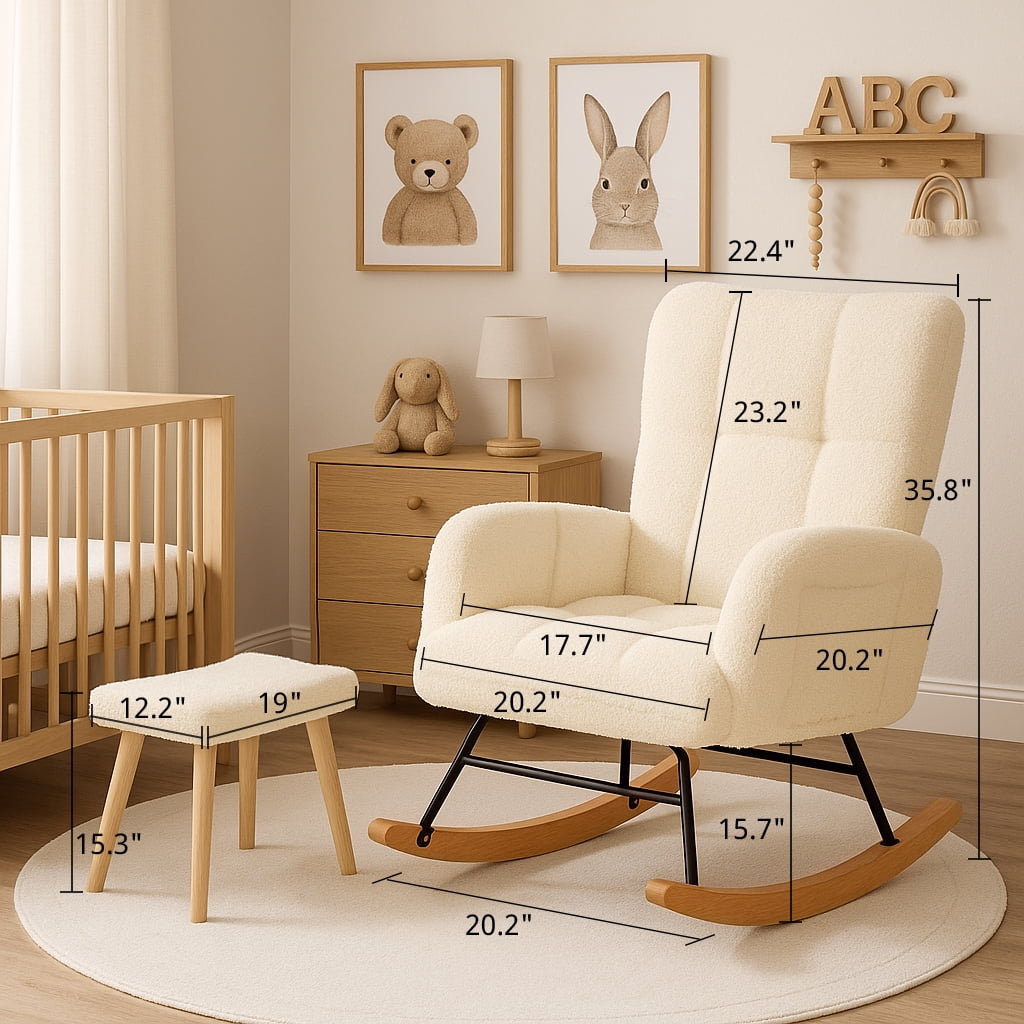 CloudRest Pro Nursery Rocking Chair with Ottoman, Cozy Accent Chair for Nursery/Bedroom/Living Room, Beige