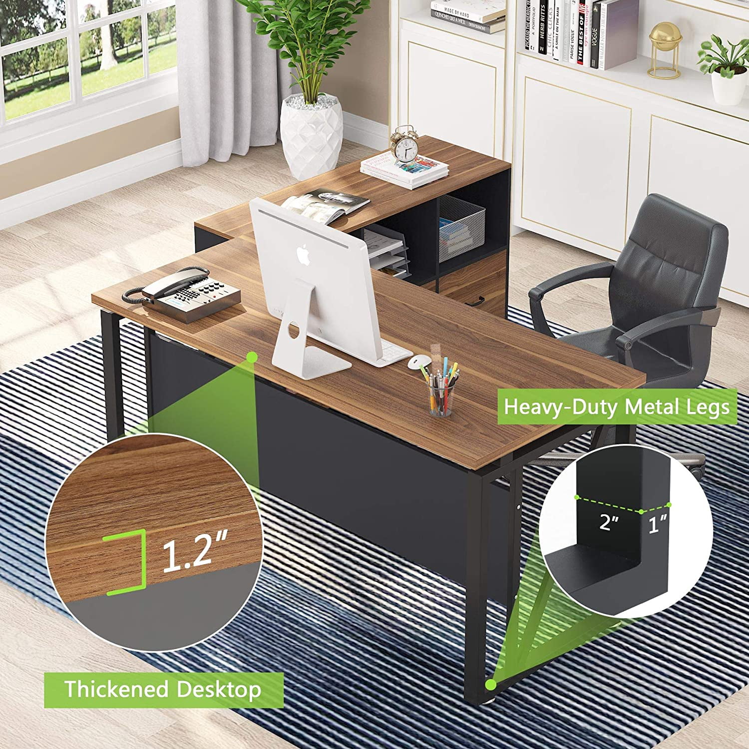 Tribesigns L-Shaped Computer Desk, 55 inches Executive Desk with File Cabinet, Gaming Desk Business Furniture with Drawers and Storage Shelves, Home Office Table