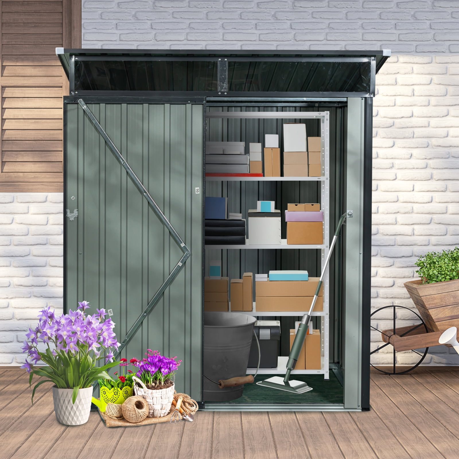 CarButler 5x3ft Metal Outdoor Storage Shed with Transparent plate and Lockable Door for Garden Backyard Patio Lawn Gray