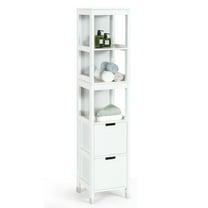 Gymax Bathroom Floor Cabinet Multifunctional Storage Organizer 5Tier Shelves&2 Drawers